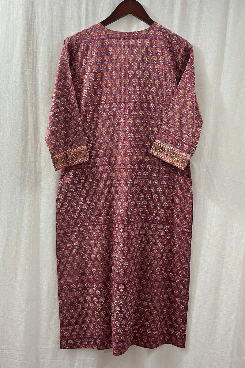 Pink Hand Block-Printed Straight Kurta