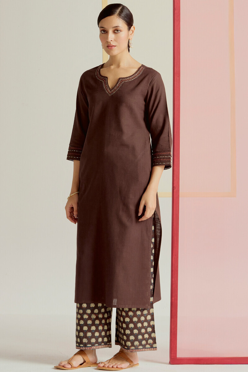 Brown Handcrafted Straight Gauze Slub Kurta