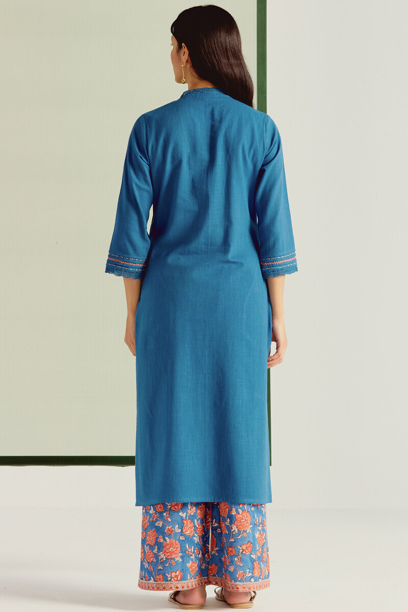 Blue Handcrafted Straight Gauze Slub Kurta