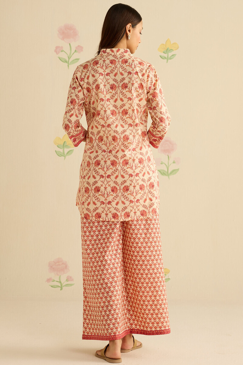 Cream Hand Printed Cotton Loungewear Set