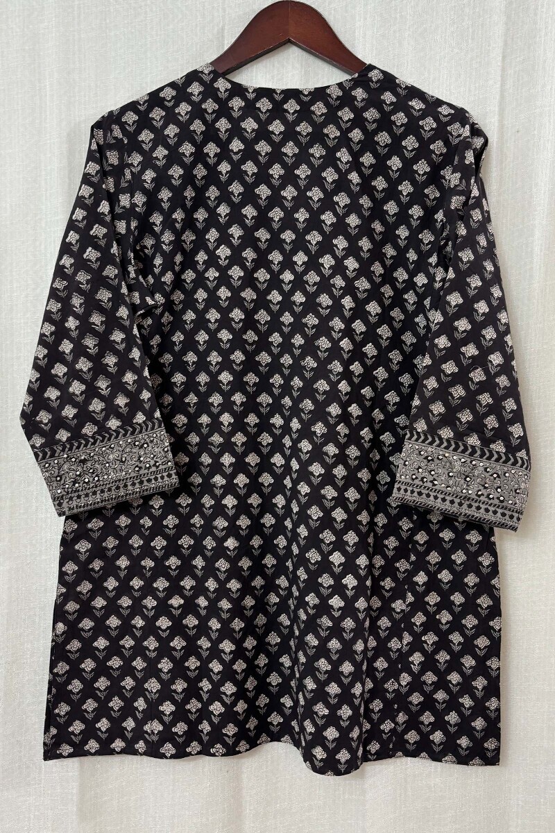 Black Hand Block-Printed Cotton Top