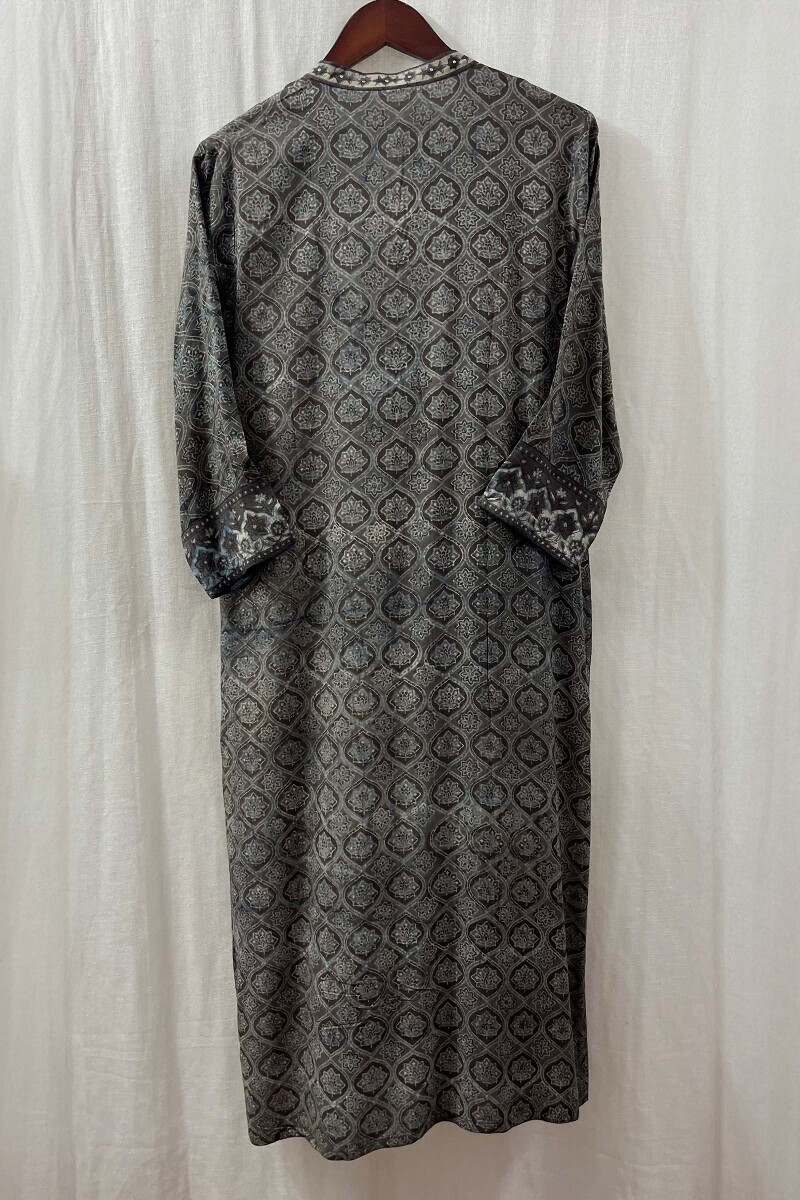 Grey Hand Block-Printed Kurta