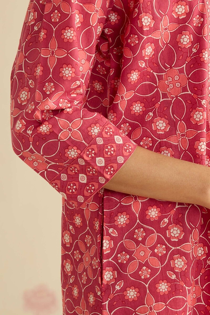 Pink Hand Printed Cotton Kaftan