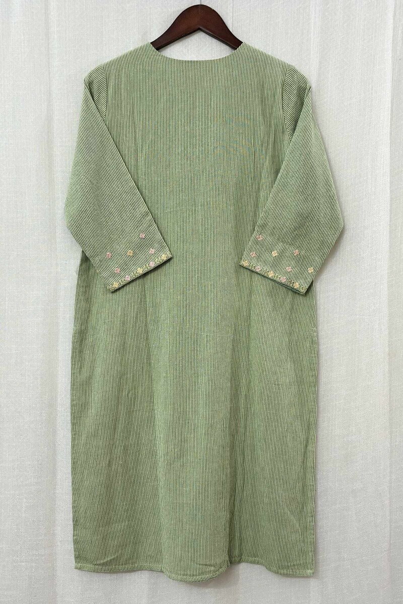 Light Green Handcrafted Straight Cotton Flax Kurta