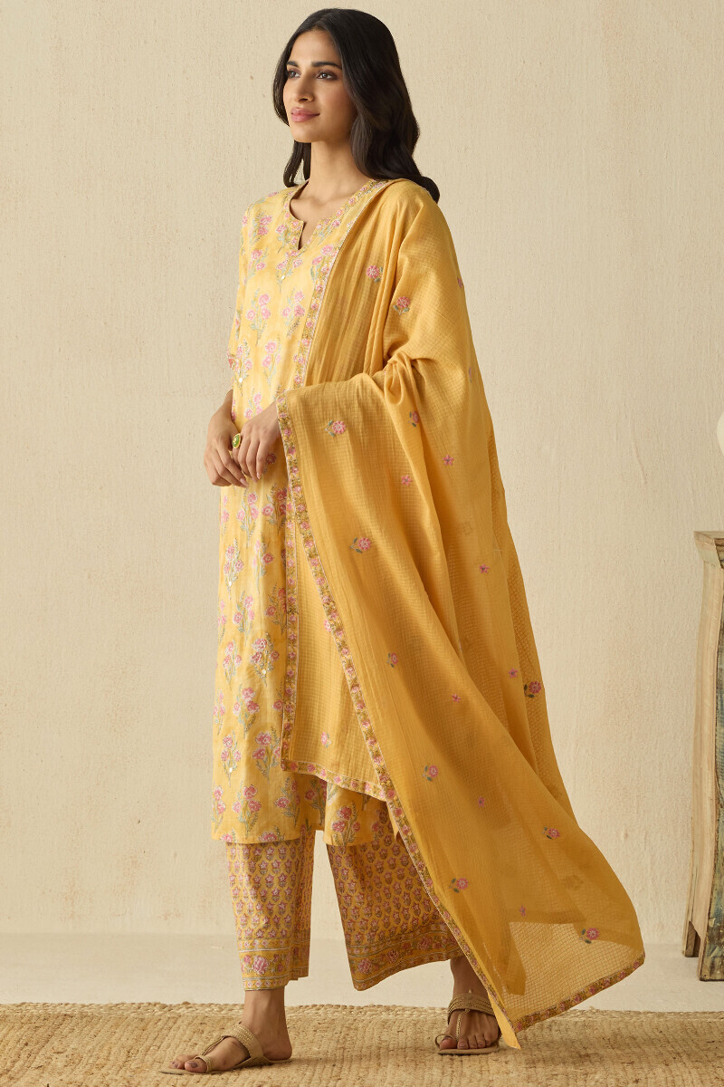 Yellow Handcrafted Kota Dupatta