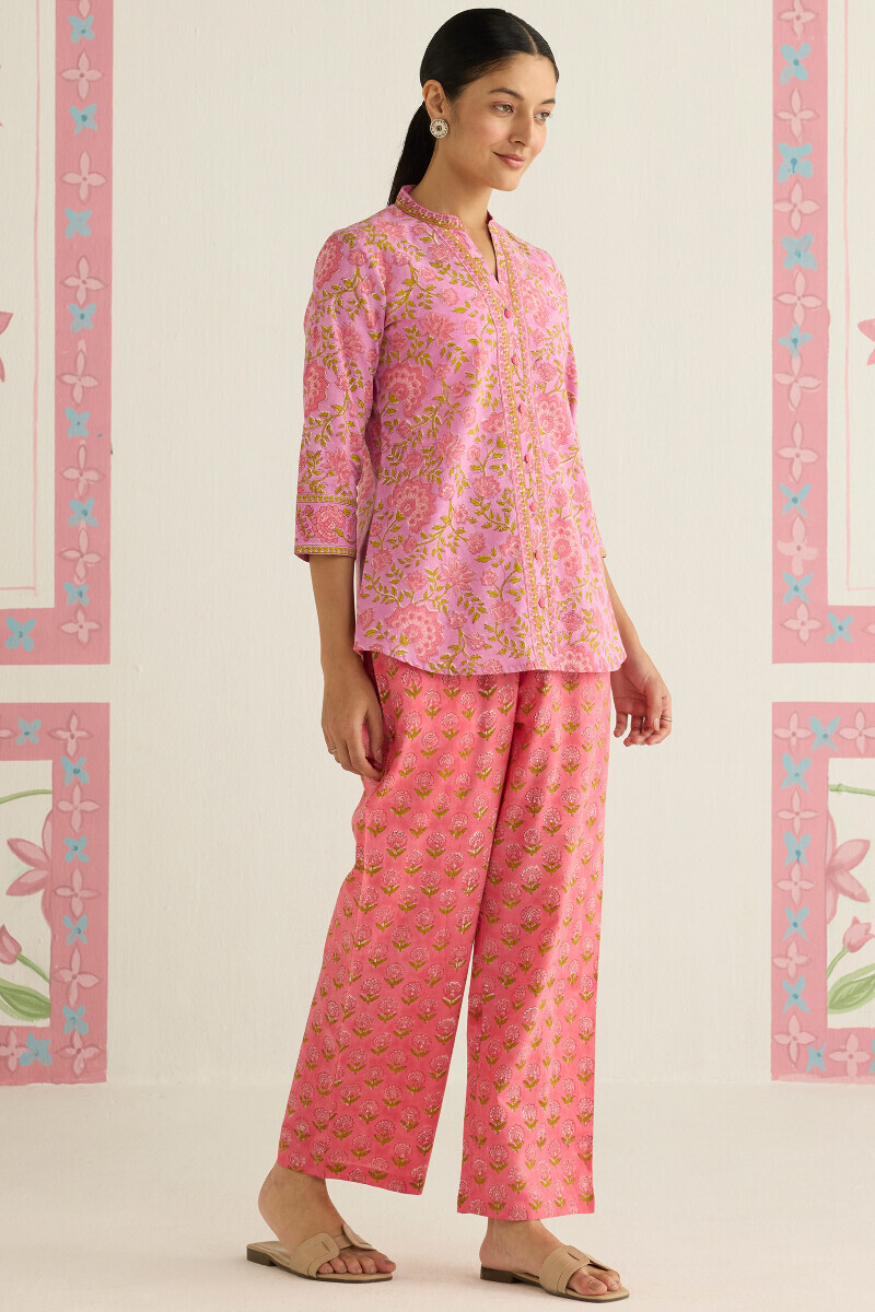 Purple Hand Block Printed Cotton Loungewear Set