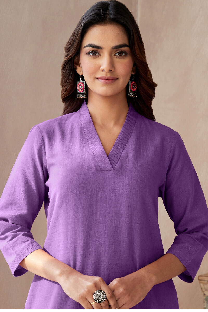 Violet Handcrafted Straight Cotton Linen Kurta