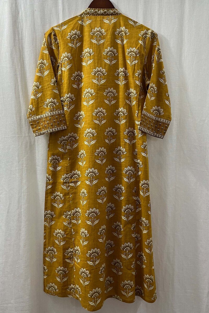 Mustard Hand Screen-Printed Straight Kurta