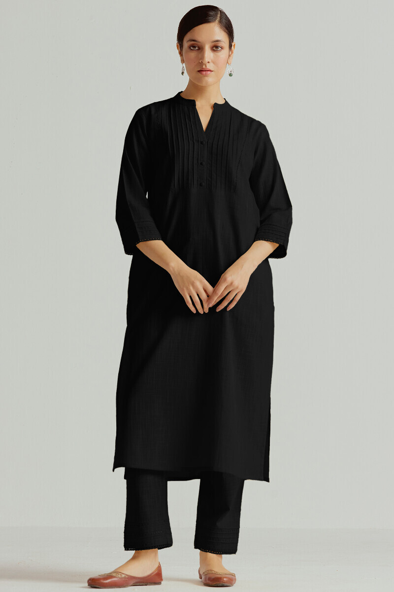 Black Handcrafted Gauze Slub Narrow Pants