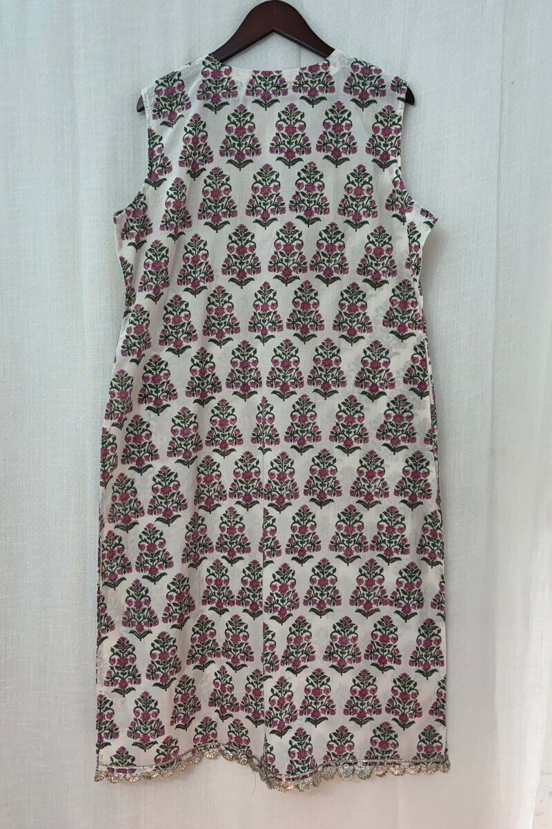 Green Hand Block-Printed Straight Cotton Kurta