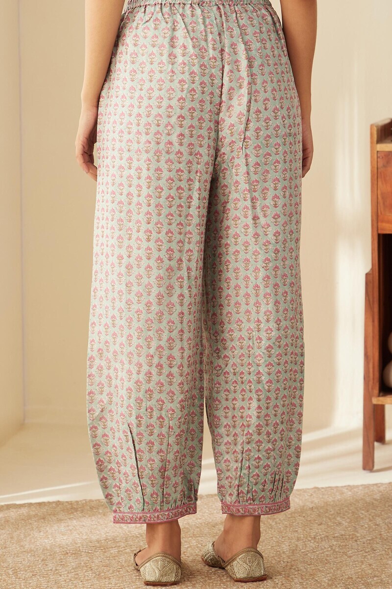 Light Blue Hand Block-Printed Chanderi Izhaar Pants