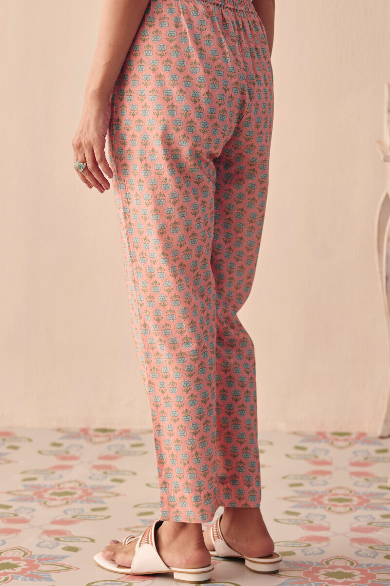 Pink Printed Cotton Narrow Pants