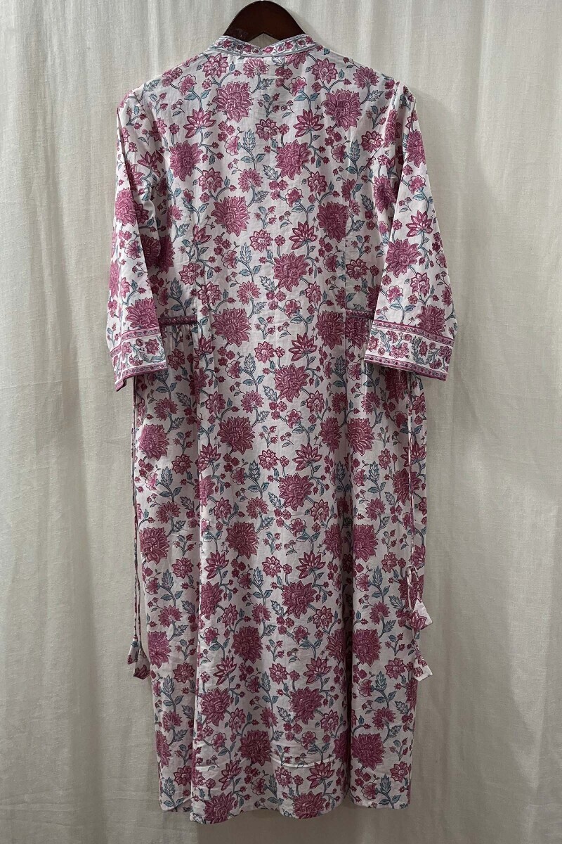 White Hand Block-Printed A-Line Cotton Kurta