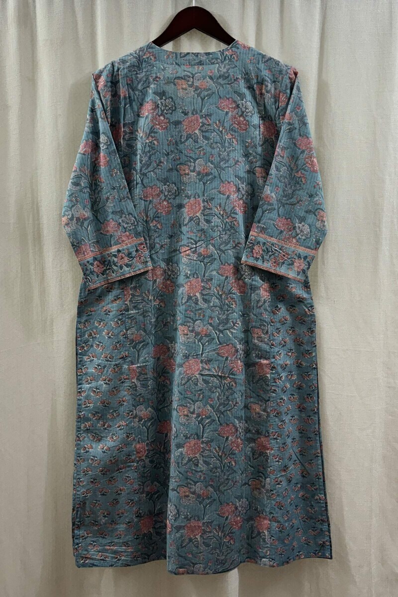 Blue Hand Block-Printed Kurta for Women