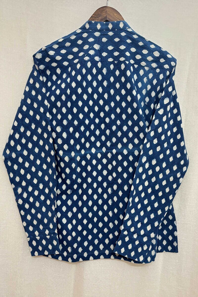 Indigo Hand Block-Printed Cotton Shirt