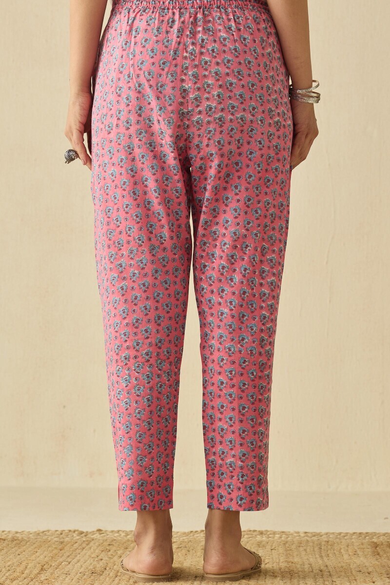 Pink Hand Block Printed Cotton Narrow Pants