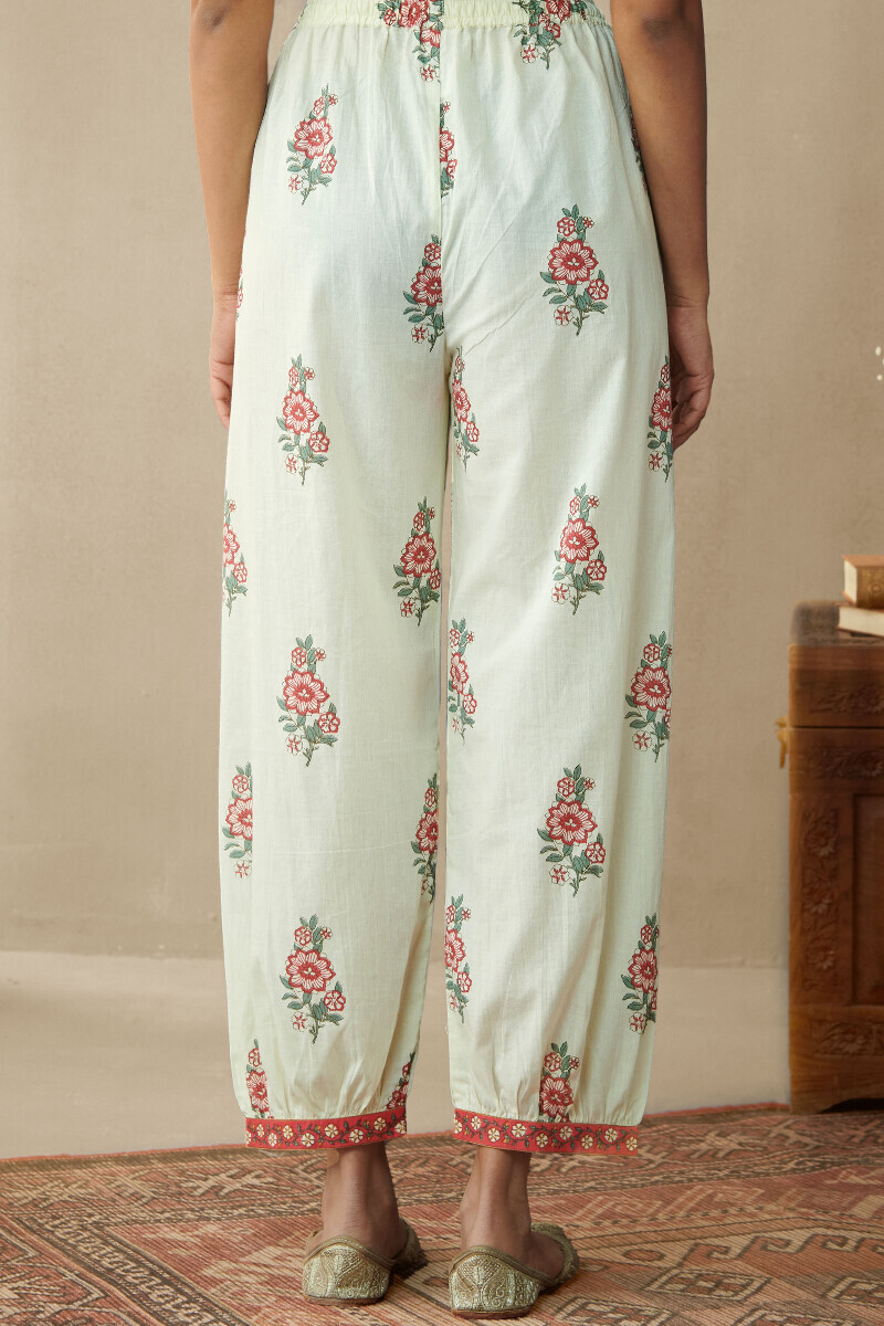 Cream Hand Printed Cotton Izhaar Pants