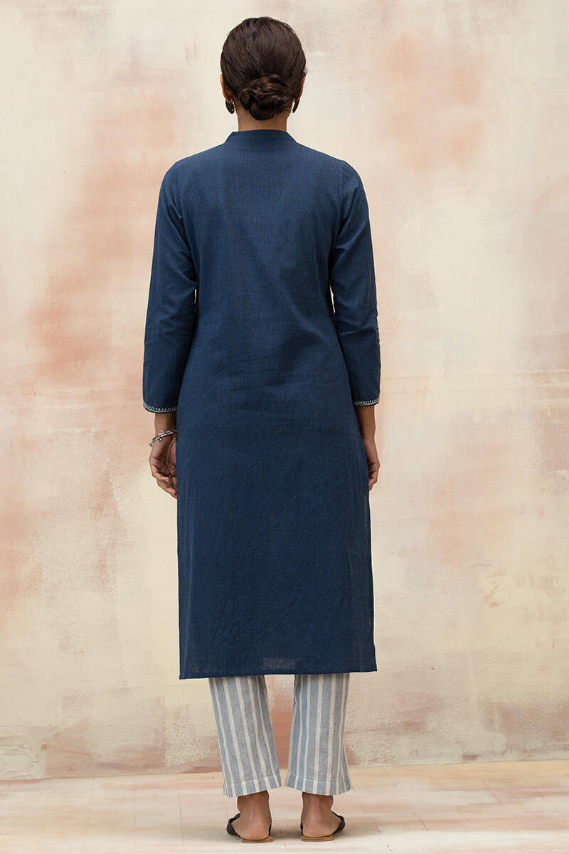 Blue Handcrafted Straight Cotton Kurta