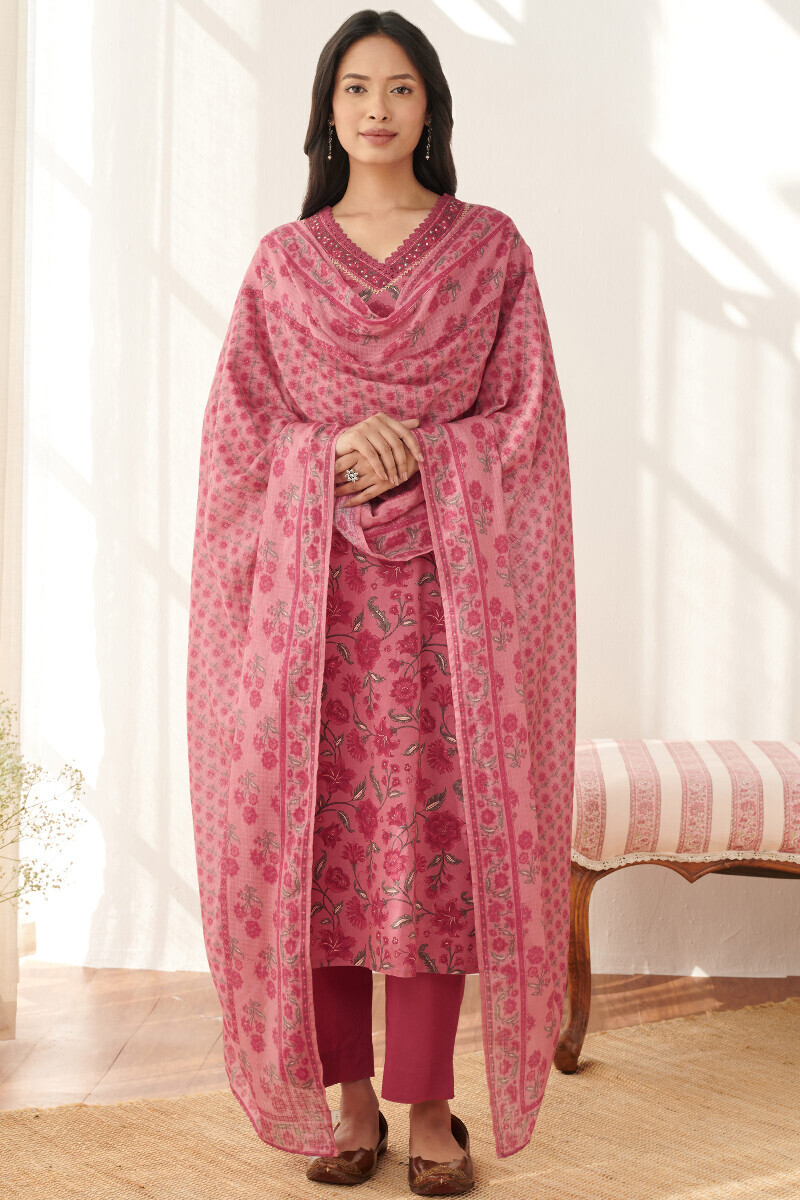 Pink Handcrafted Cotton Narrow Pants