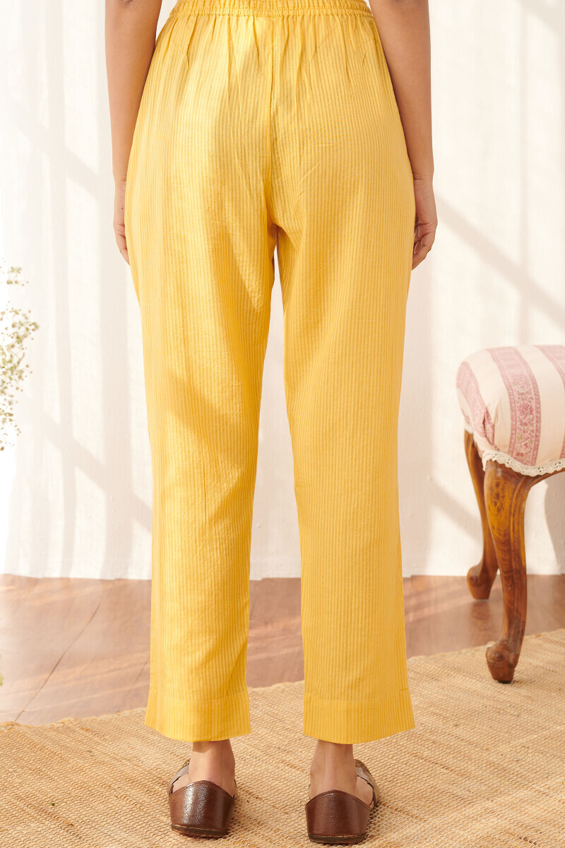 Yellow Handcrafted Cotton Dobby Narrow Pants