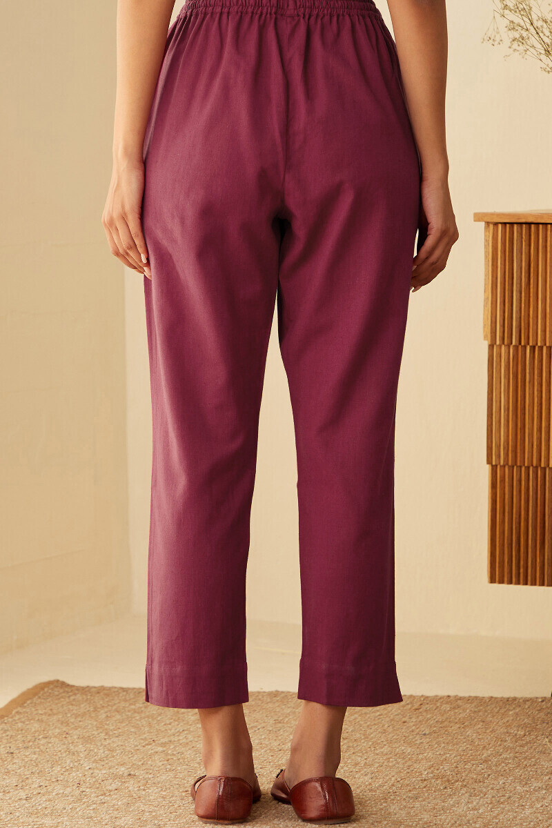 Pink Handcrafted Cotton Flax Narrow Pants