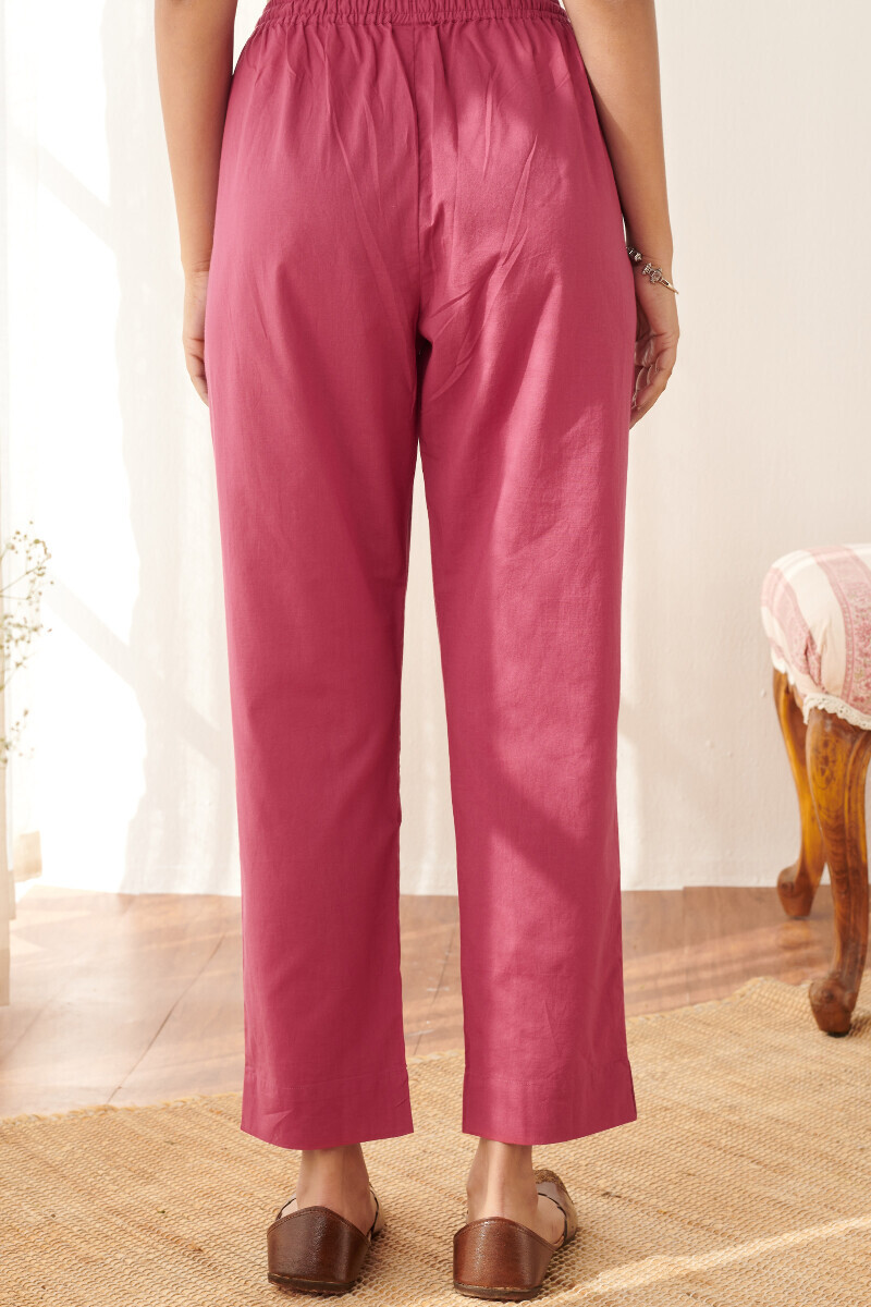 Pink Handcrafted Cotton Narrow Pants