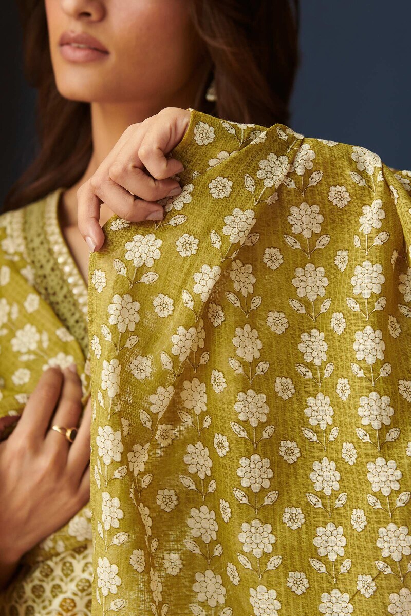 Green Hand Printed Kota Dupatta