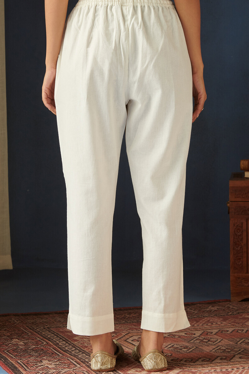 Off-White Handcrafted Cotton Flax Narrow Pants
