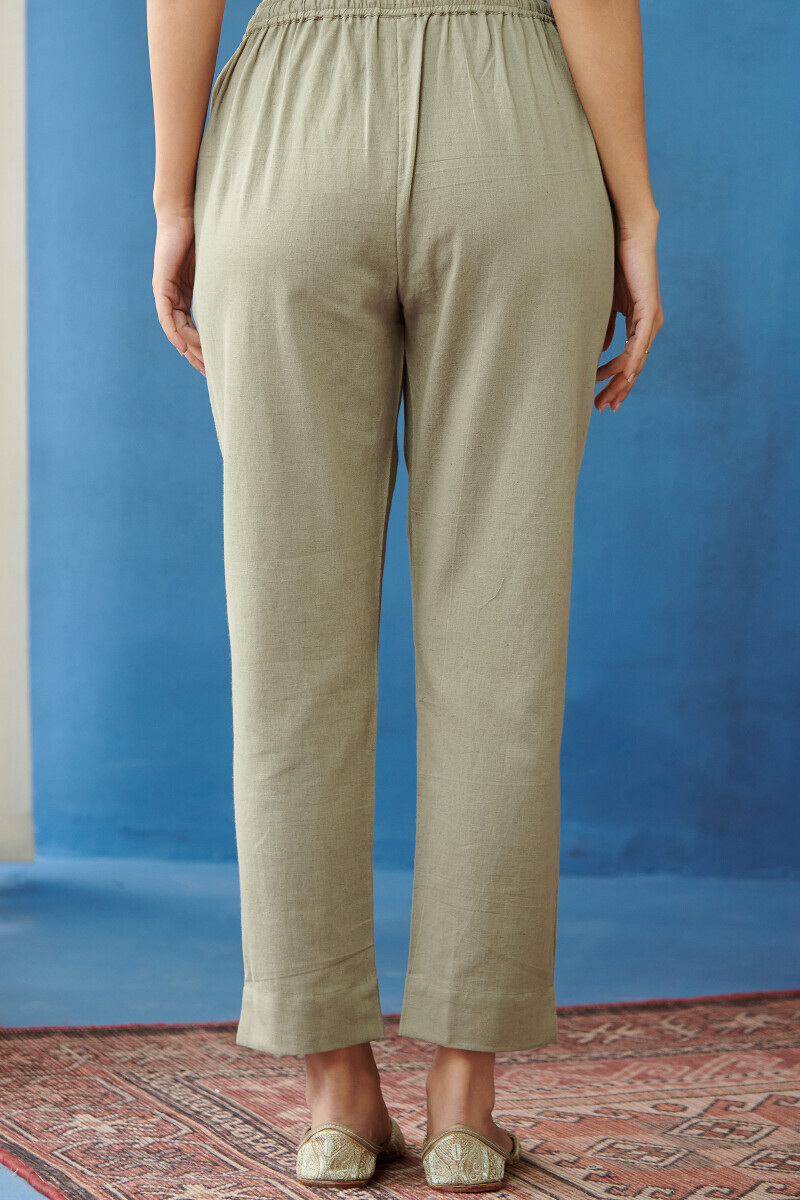 Grey Handcrafted Cotton Flax Narrow Pants