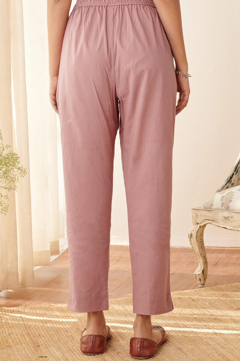 Pink Handcrafted Cotton Narrow Pants