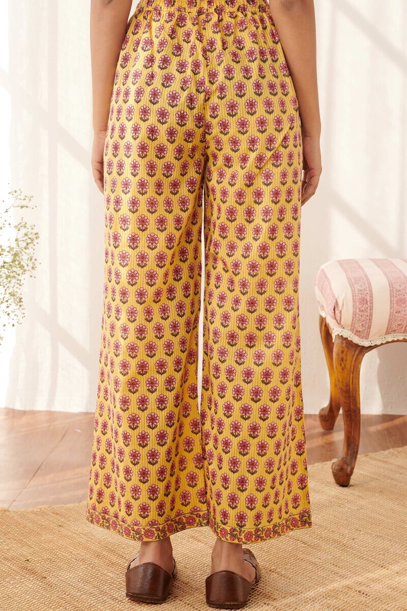 Yellow Hand Printed Cotton Dobby Farsi