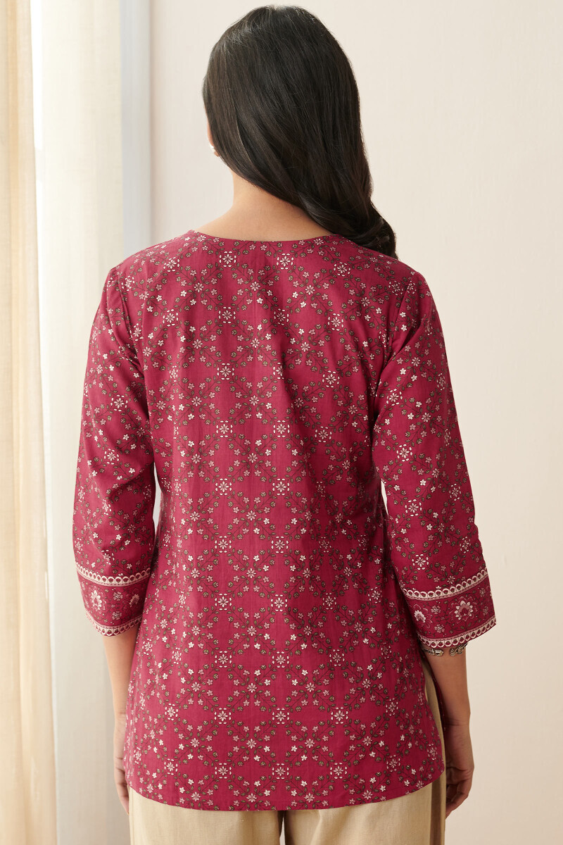 Red Hand Printed Cotton Top