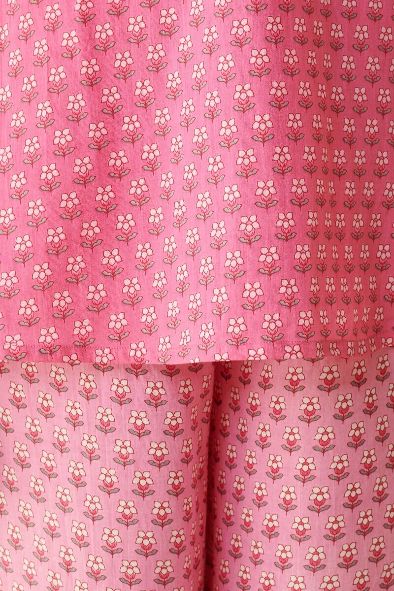 Pink Hand Printed Cotton Loungewear Set