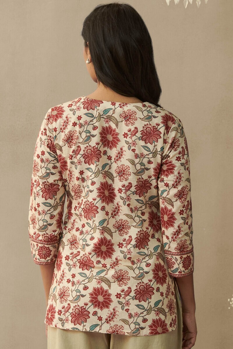 Cream Printed Cotton Top
