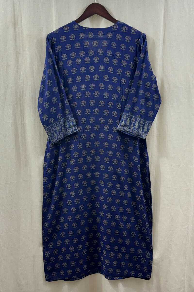 Purple Hand Block-Printed Straight Kurta