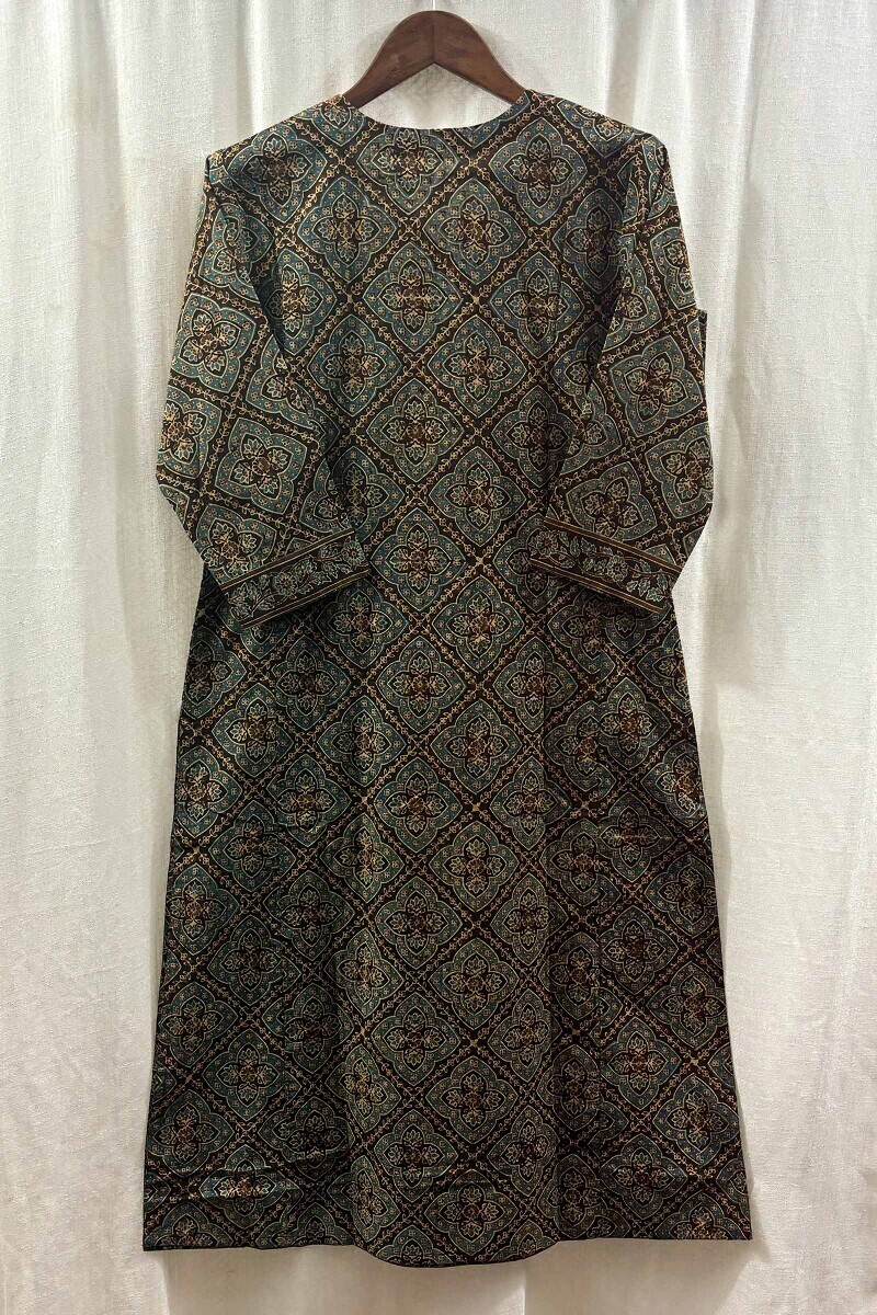 Brown Hand Block-Printed Straight Kurta