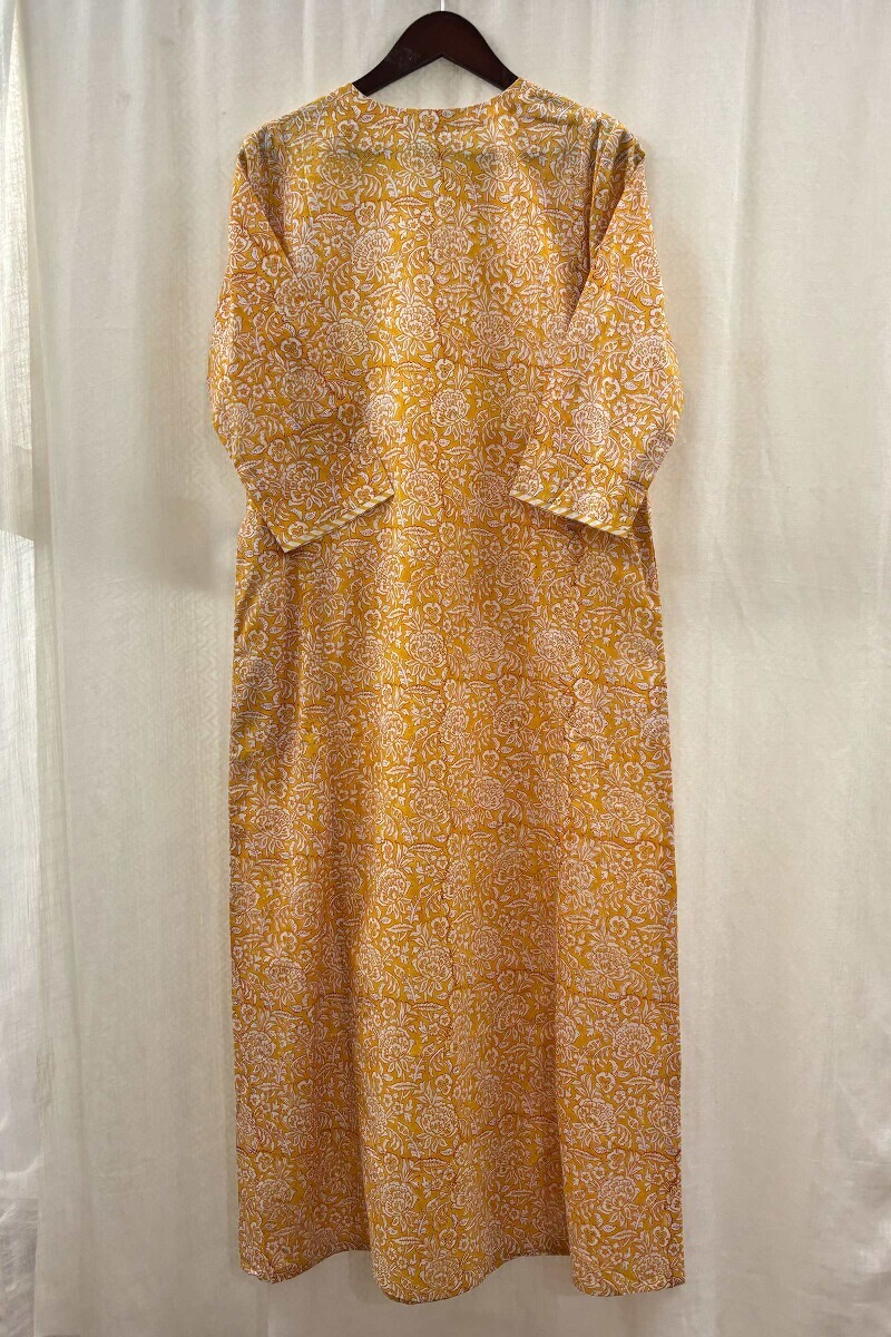 Yellow Hand Printed Kaftan