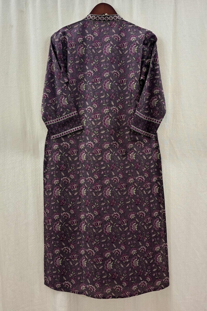 Purple Hand Screen-Printed Kurta