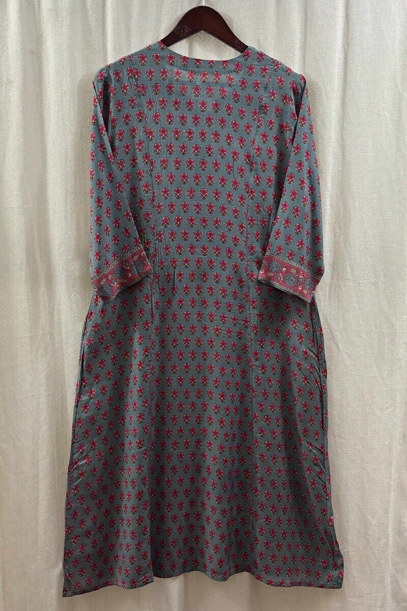 Blue Hand Block-Printed A-Line Modal Kurta