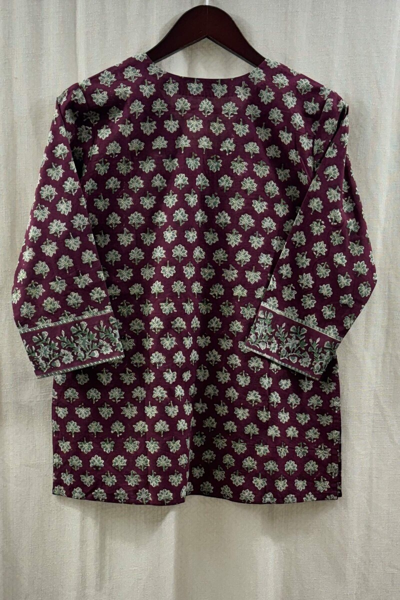 Maroon Hand Block-Printed Top for Women