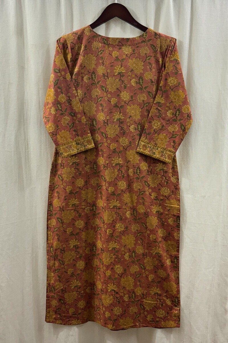 Pink Hand Block-Printed Straight Cotton Kurta