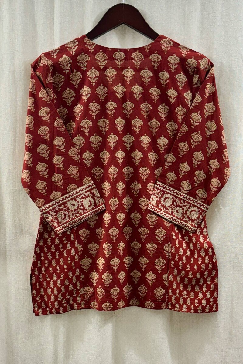 Red Hand Block-Printed Top