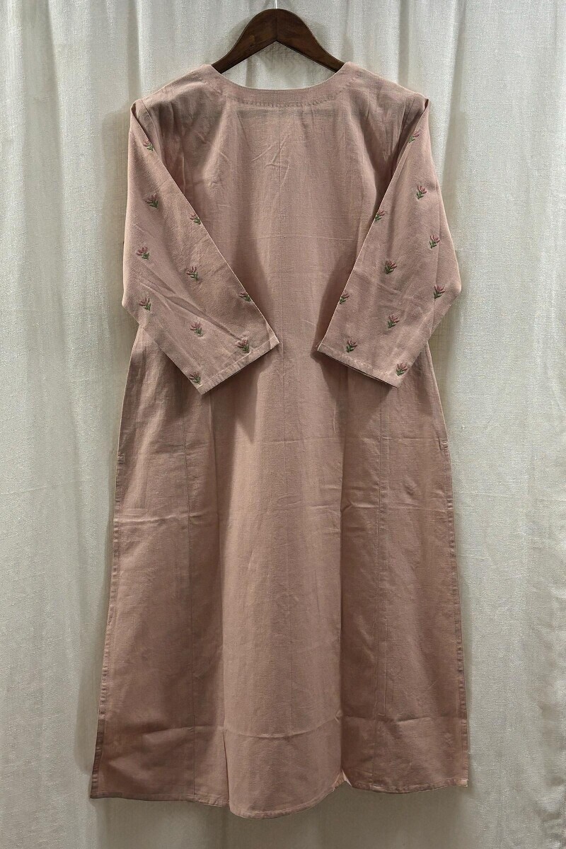 Peach Handcrafted Straight Cotton Flax Kurta