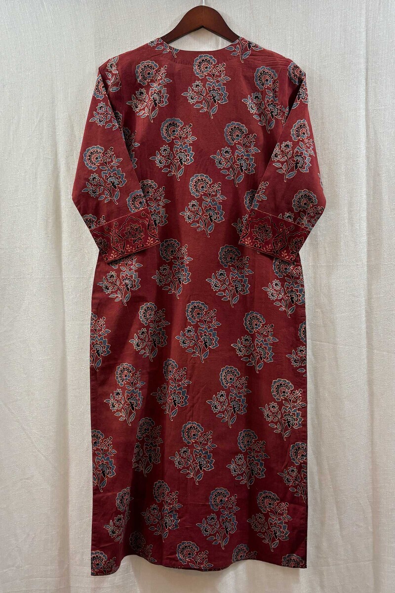 Red Hand Block-Printed Kurta