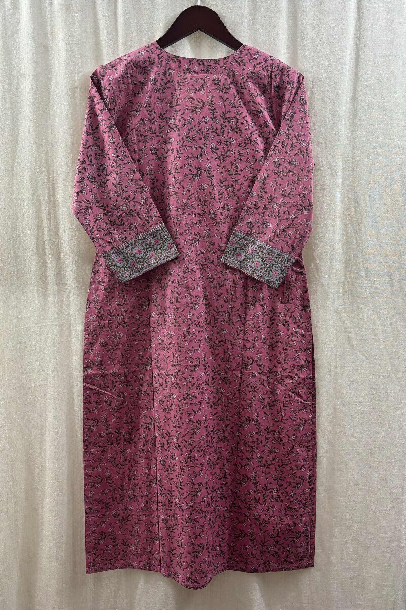 Pink Hand Printed Straight Kurta