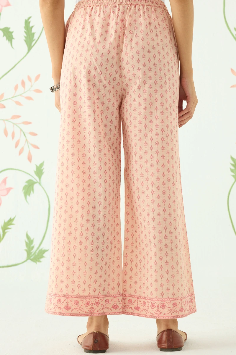 Pink Hand Printed Cotton Slub Farsi