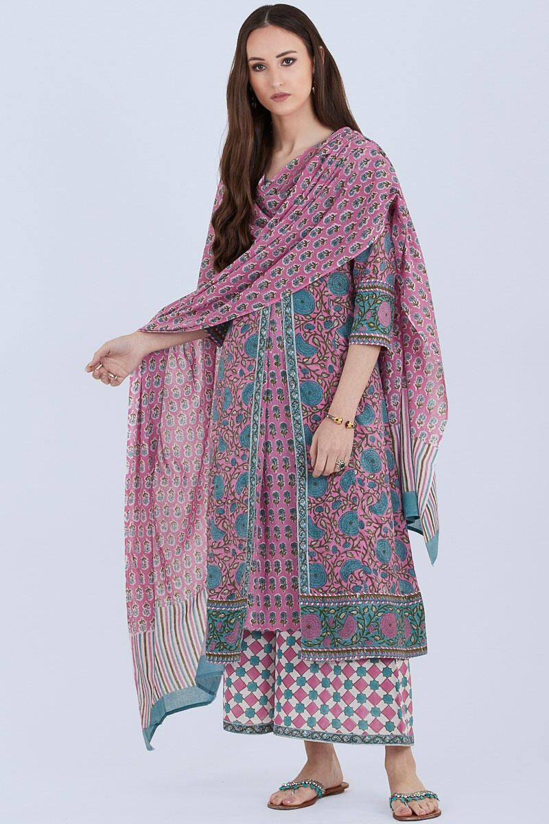 Pink Block Printed Cotton Palazzo