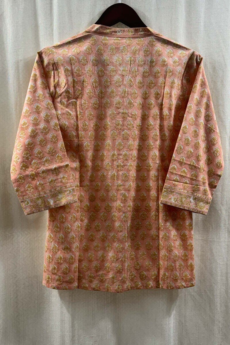 Peach Hand Block-Printed Cotton Top