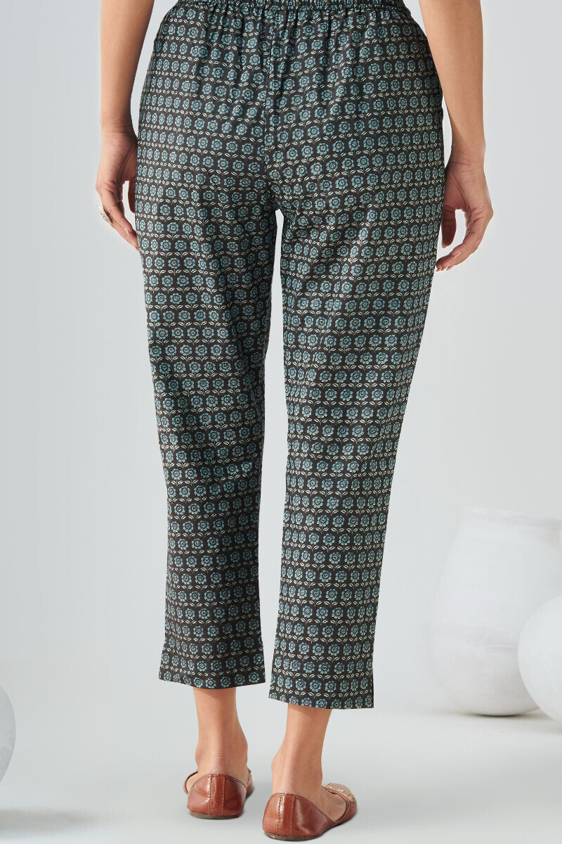 Black Hand Printed Cotton Narrow Pants