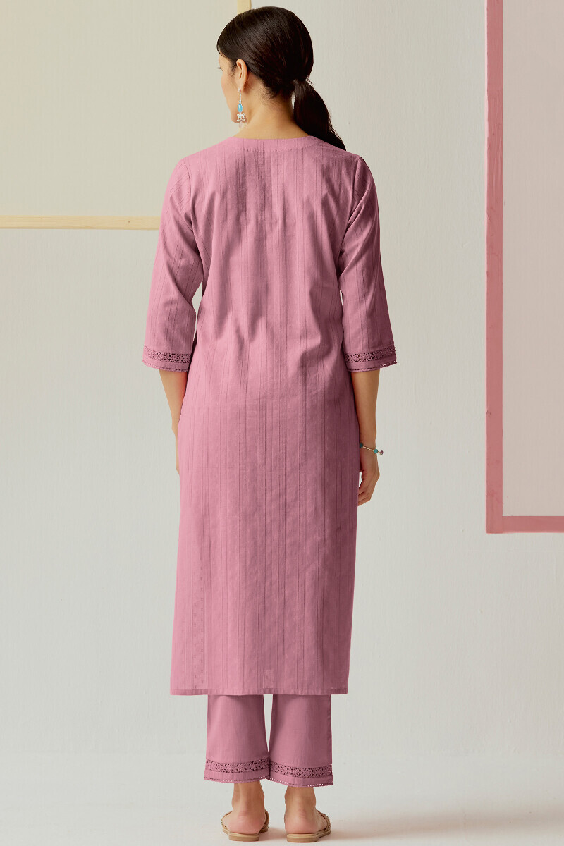 Mauve Handcrafted Straight Ram Buta Kurta